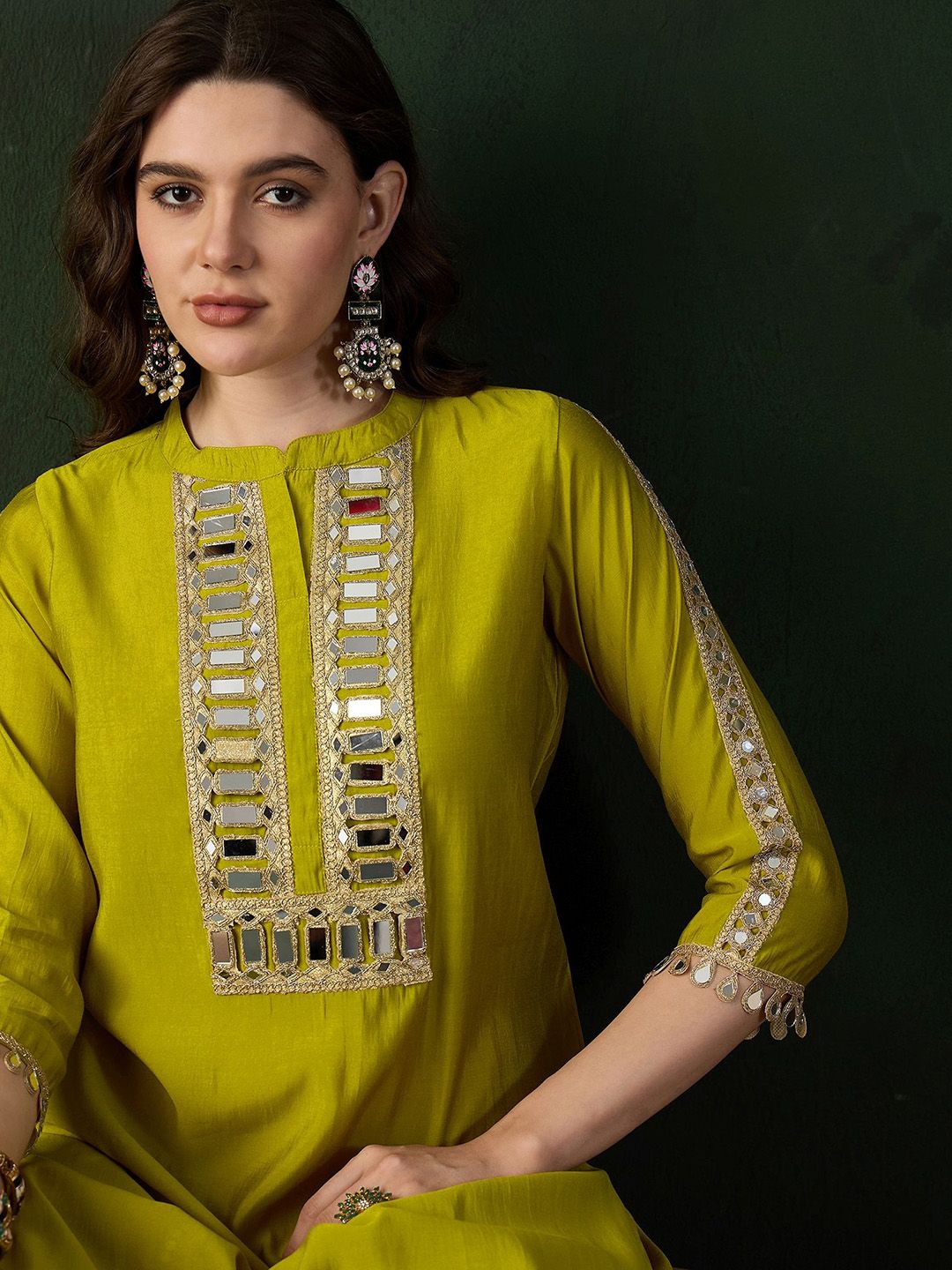 Sangria Embellished Mirror Work Roman Silk Tunic With Dhoti Pant Myntra sale
