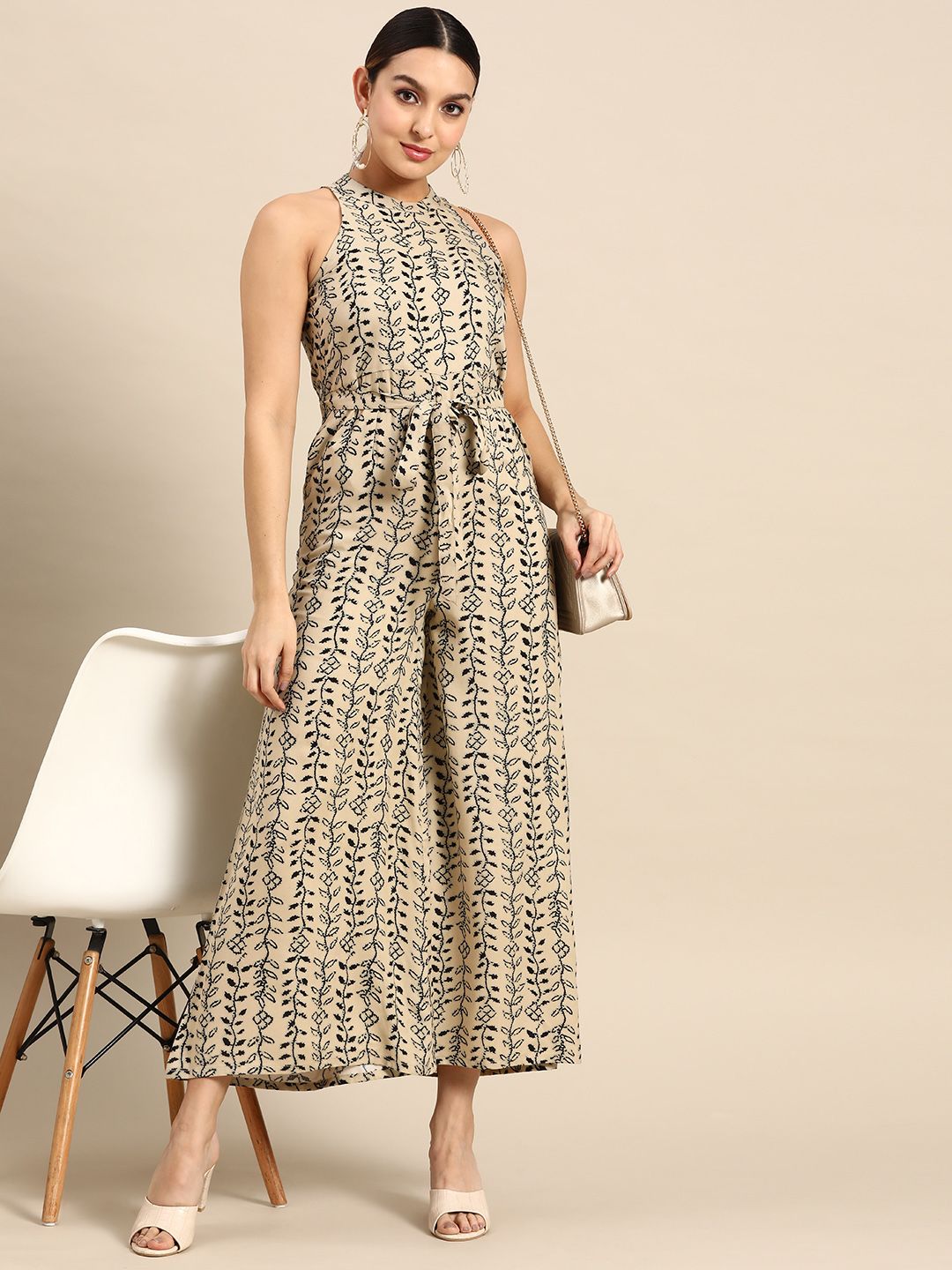 Anouk Printed Halter Neck Jumpsuit with Belt Myntra sale