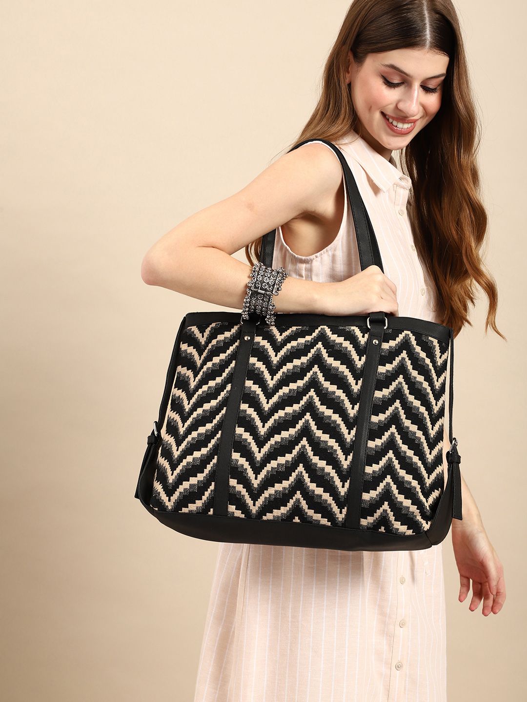 Anouk Geometric Printed Oversized Shopper Office Tote Bag Myntra sale