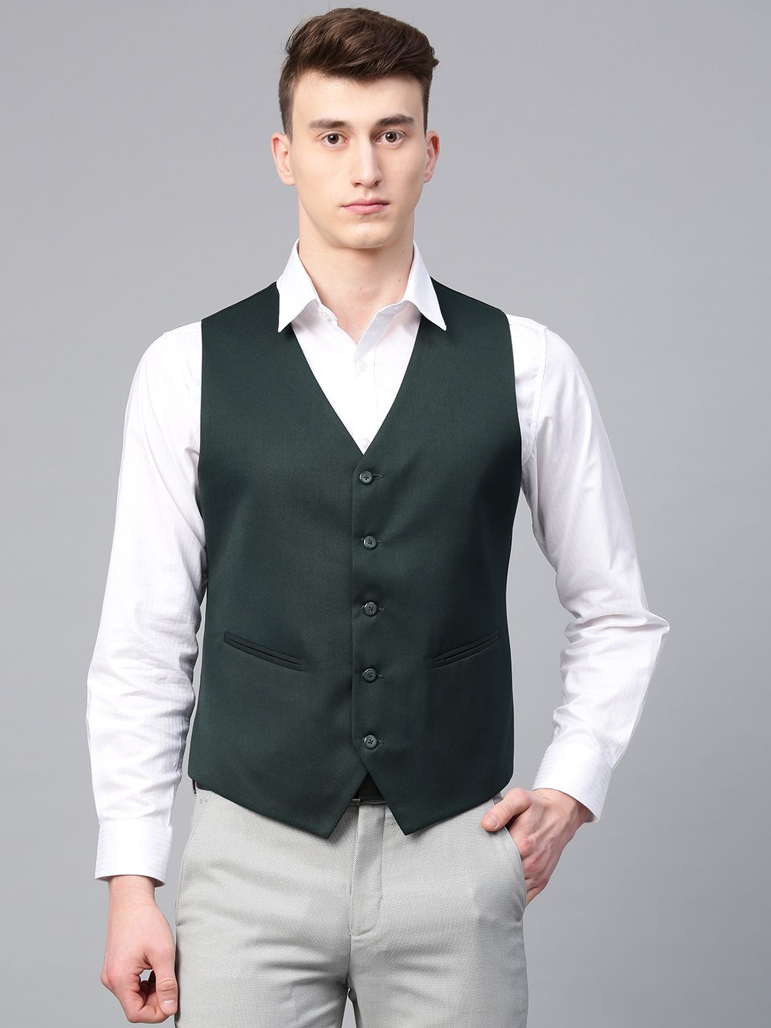 MANQ MANQ Men Green Solid Slim Fit Single-Breasted Waistcoat Myntra sale