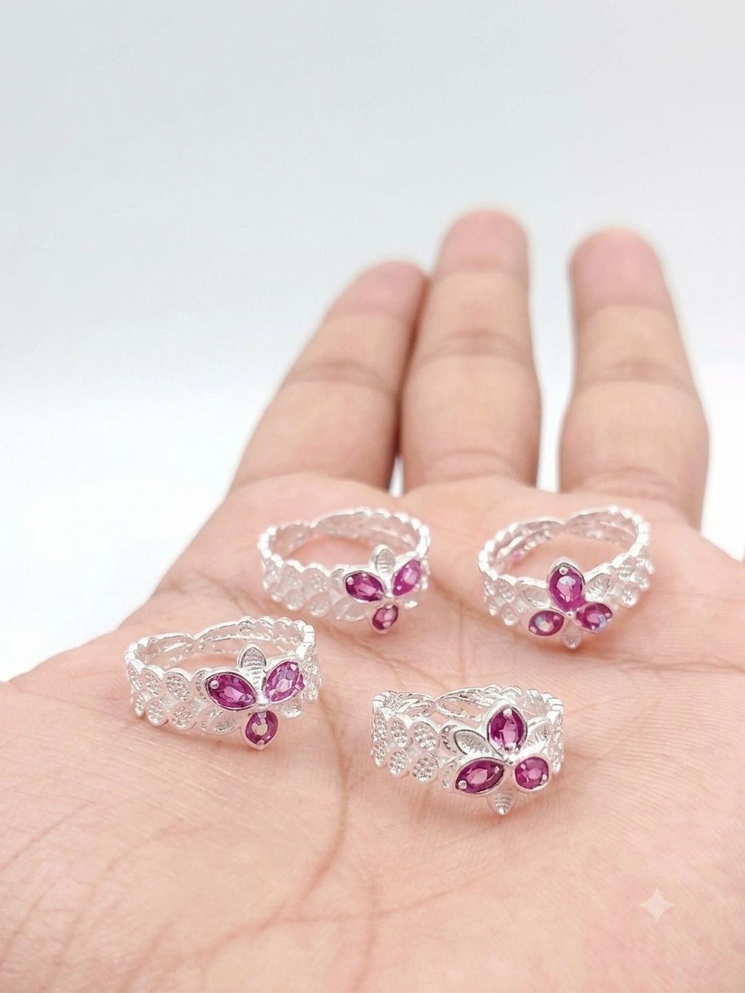 DEVIL PUTRA Set Of 4 Silver-Plated Stone Studded Toe Rings Myntra sale