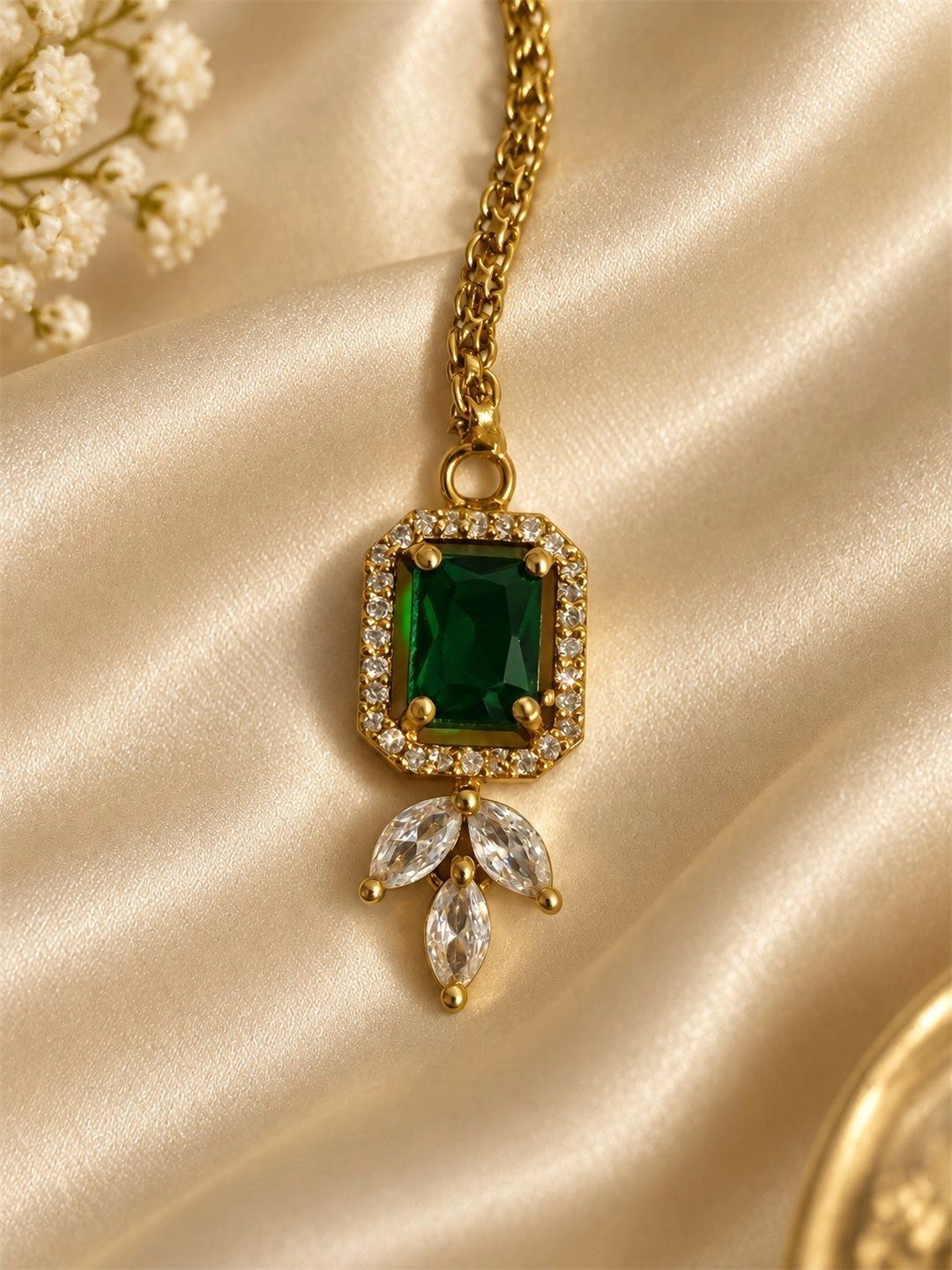PRIVIU Gold-Plated American Diamond Studded Maang Tikka Head Jewellery Myntra sale