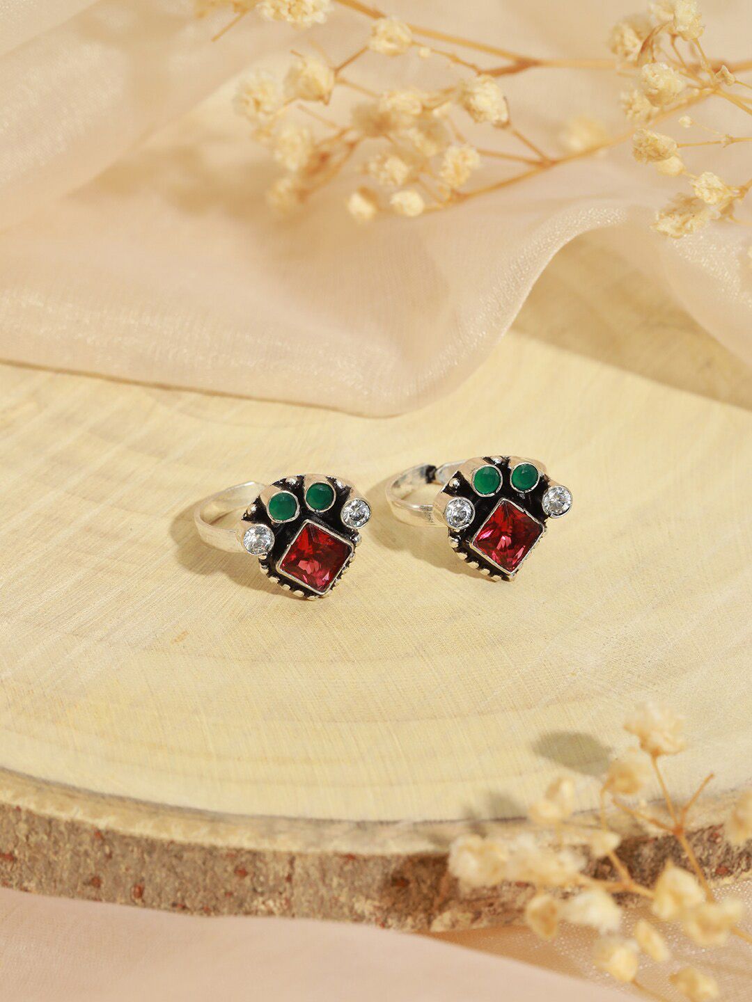 Saraf RS Jewellery Set Of 2 Silver-Plated & Stone-Studded Adjustable Toe Rings Myntra sale