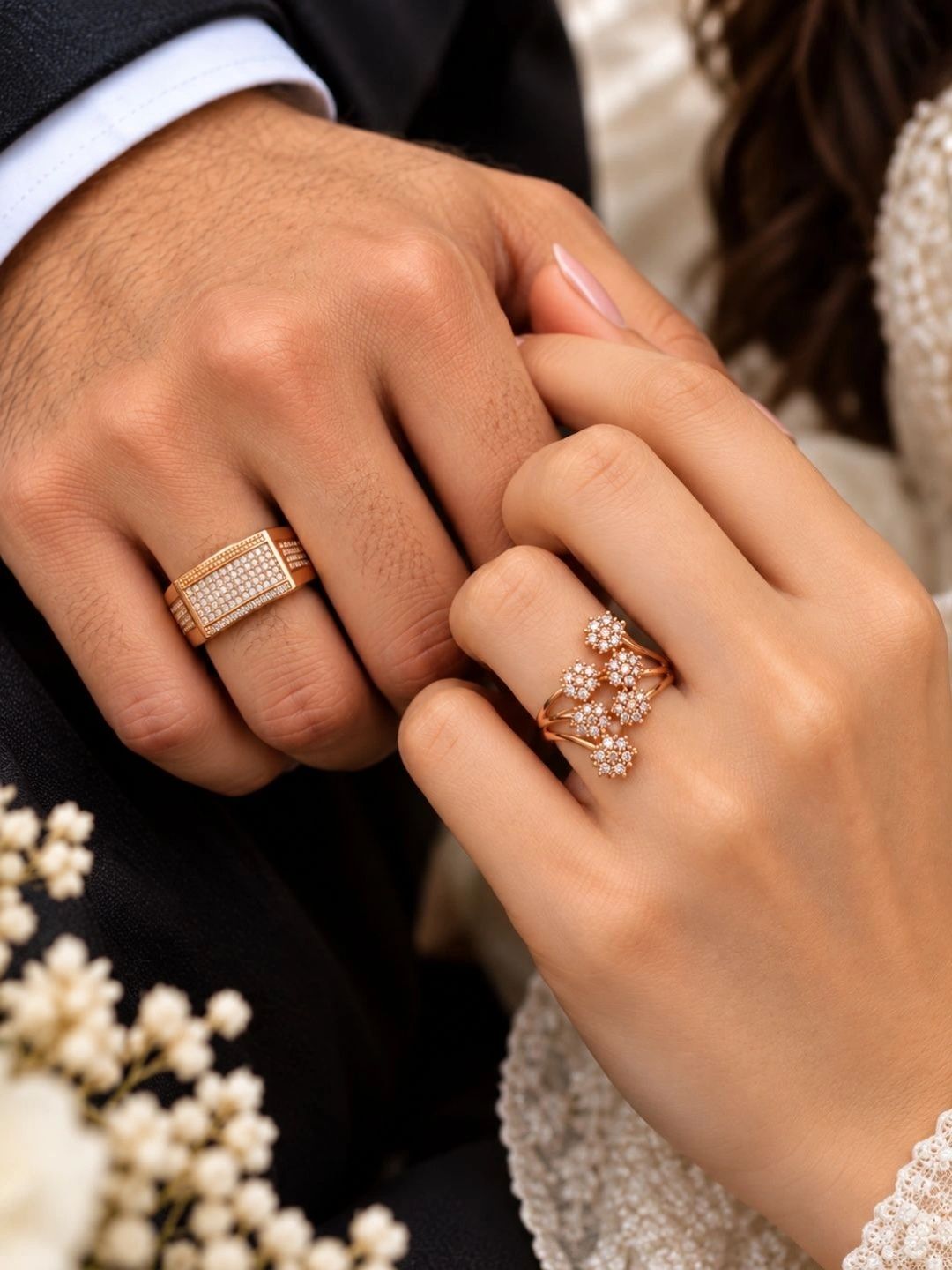 Nilu's Collection Unisex Set of 2 Rose Gold-Plated American Diamond Finger Ring Myntra sale