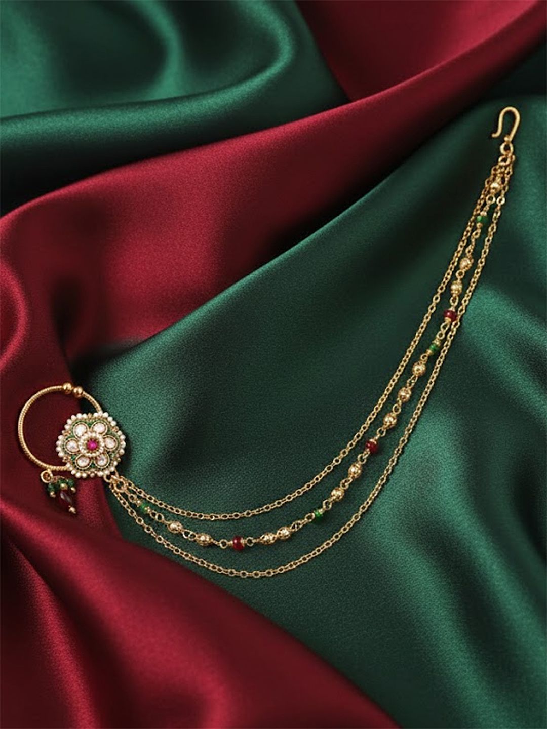 Adwitiya Collection Gold-Plated Artificial Stones and Beads Chained Nosepin Myntra sale