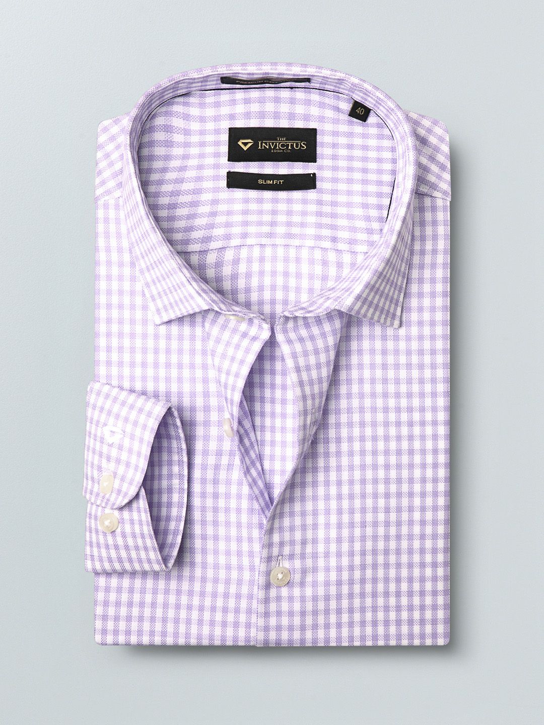 INVICTUS Men Purple & White Slim Fit Checked Sustainable Formal Shirt Myntra sale