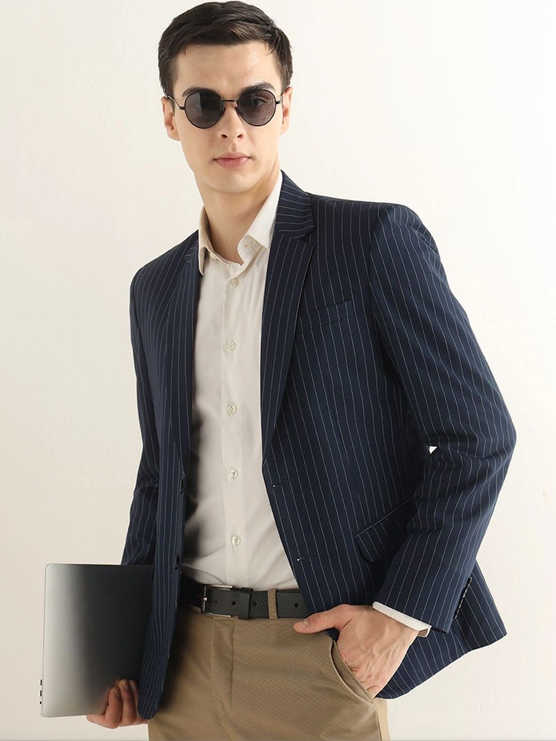 Hancock Striped Notched Lapel Single-Breasted Slim Fit Formal Blazers Myntra sale
