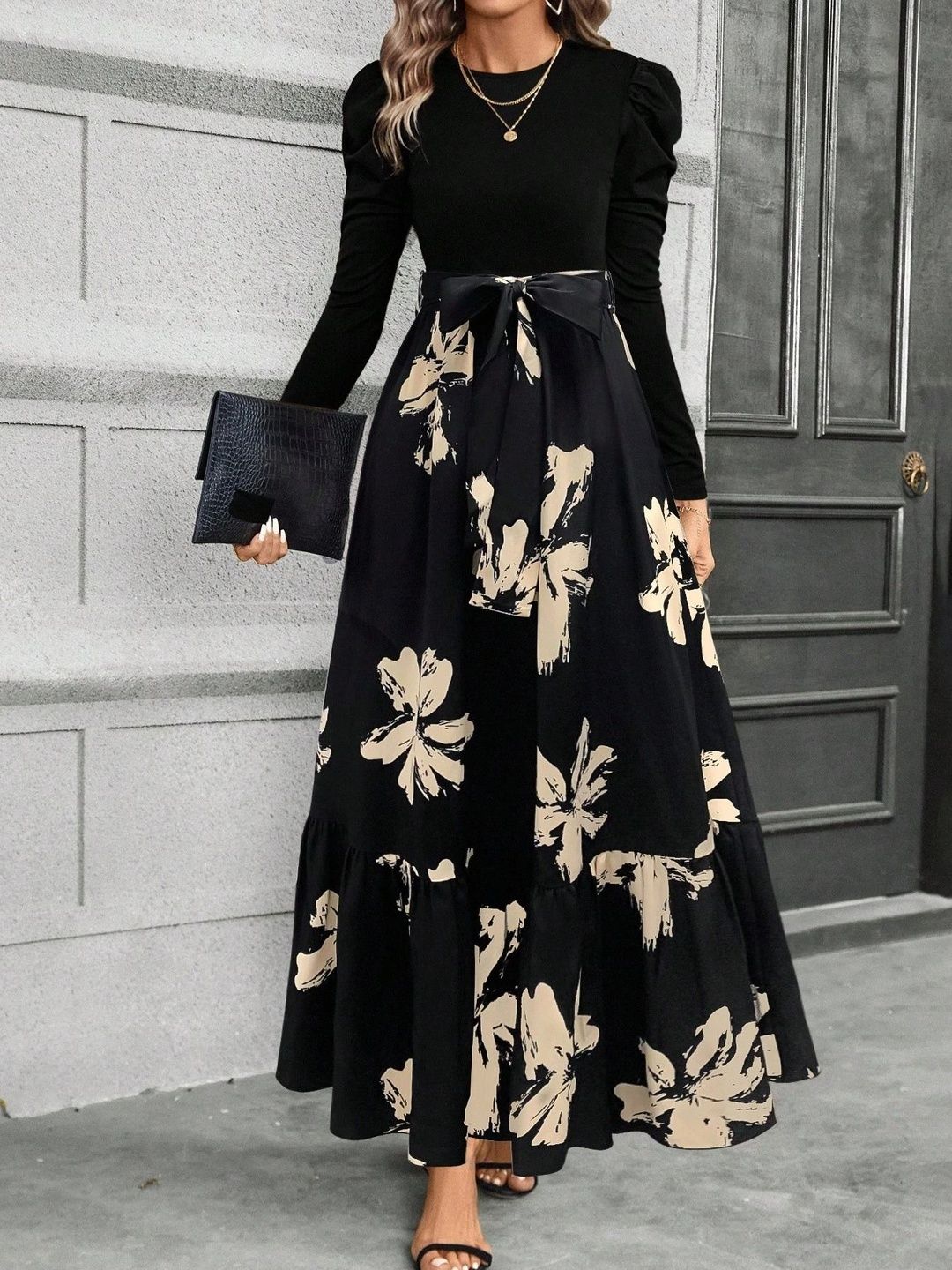 SHYAM SUNDARI Floral Print Puff Sleeve Fit & Flare Maxi Dress Myntra sale