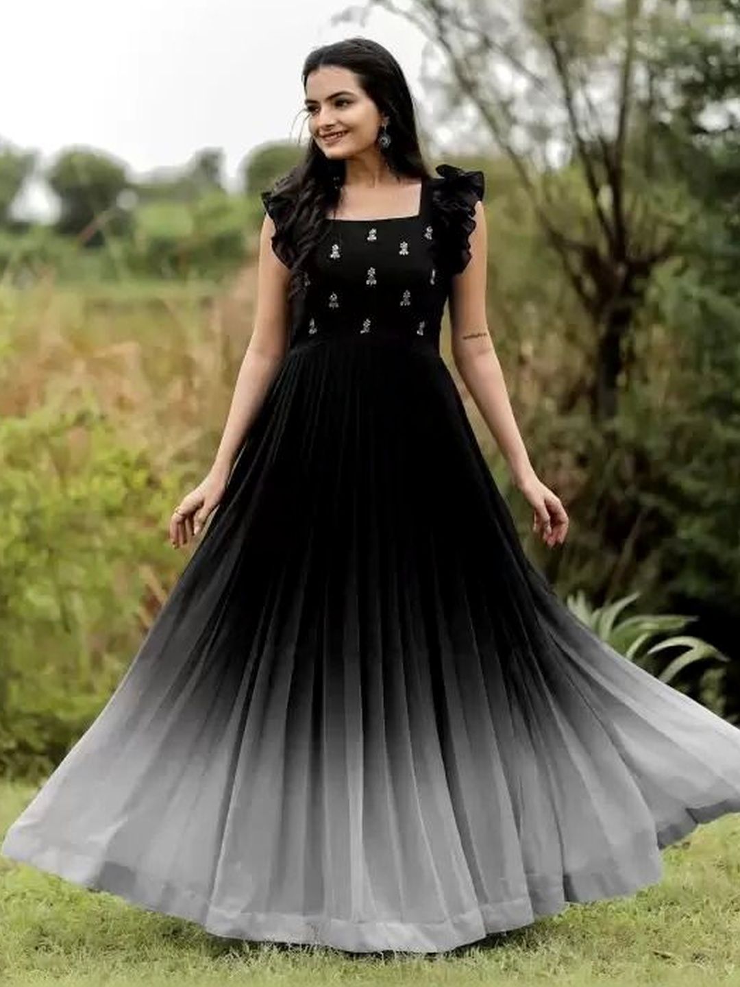 Sangria Embroidered Square Neck Fit & Flare Ethnic Dress Myntra sale