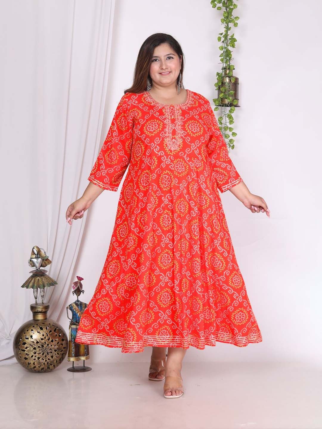 Swasti Plus Size Bandhani Printed Embroidered Maxi Gown Myntra sale