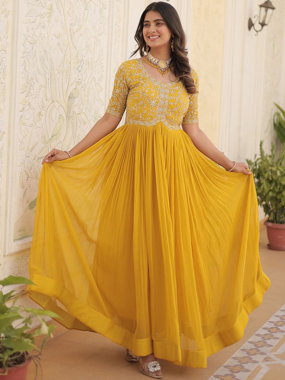 KALINI Embroidered Georgette Ethnic Gown Myntra sale