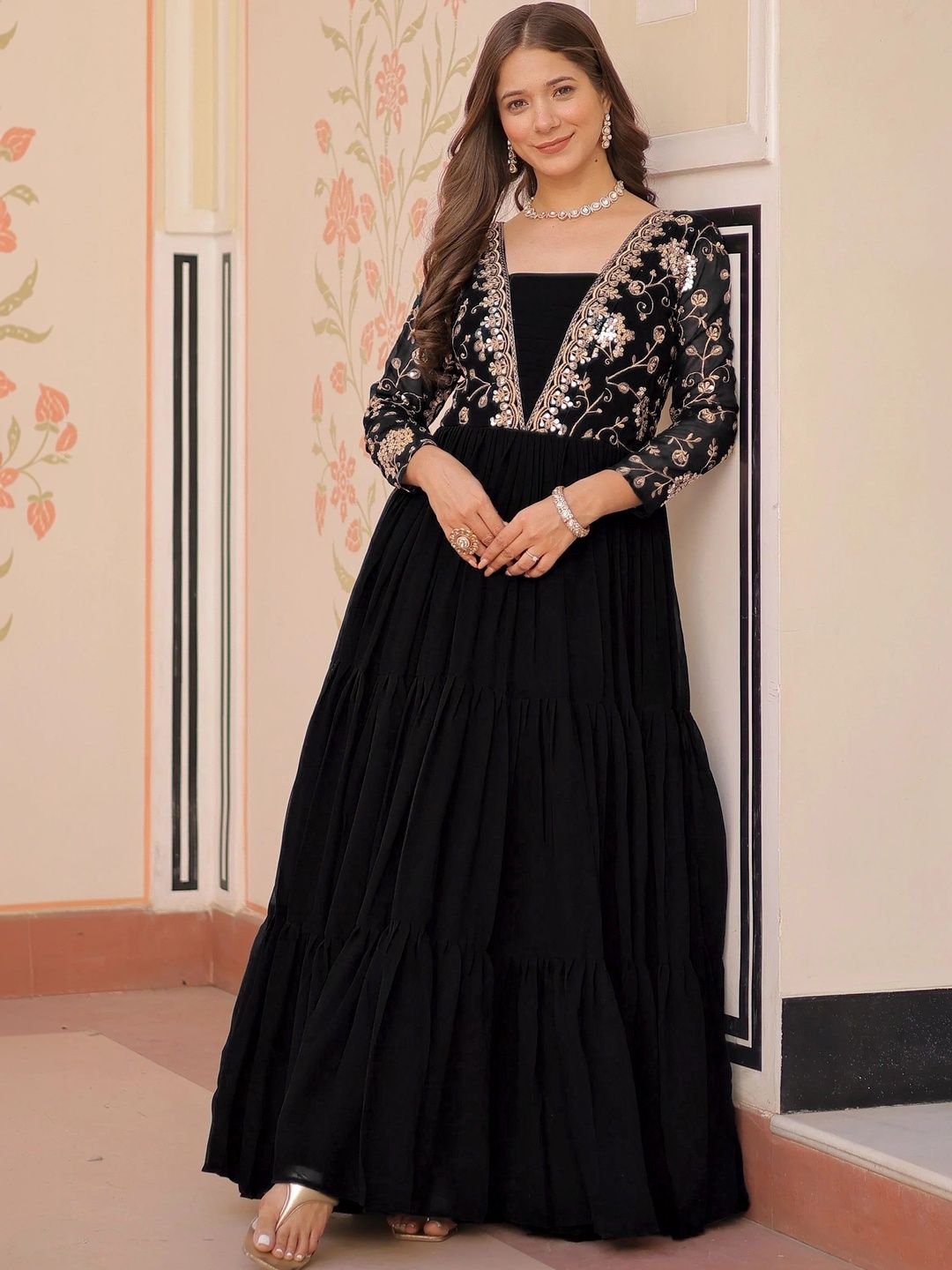 Sangria Embroidered Sequinned Fit & Flare Maxi Ethnic Dresses Myntra sale