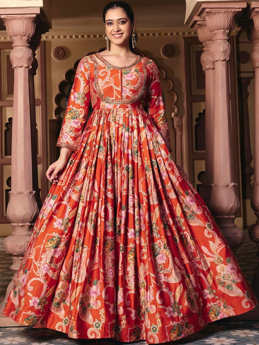 MADHURAM Printed Round Neck Gown Maxi Dress Myntra sale