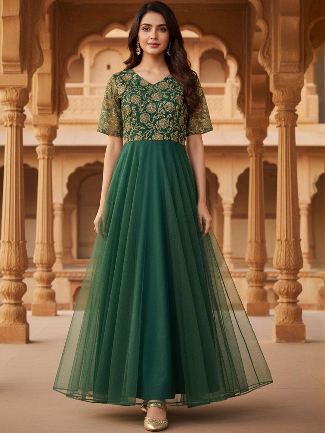 Inddus Thread & Sequinned Embroidered Gown Ethnic Dress Myntra sale
