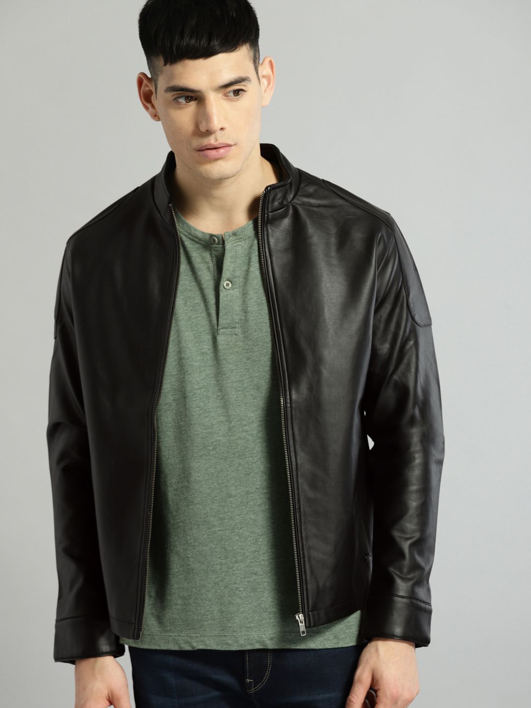 Roadster Men Black Solid Leather Jacket Myntra sale