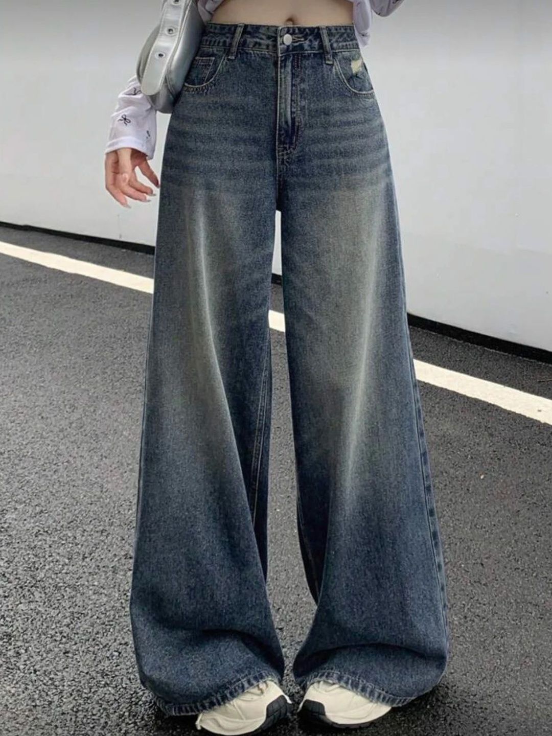 R.Code by The Roadster Life Co. The Roadster Life Co. Smart Wide Leg High-Rise Mildly Distresse Myntra sale