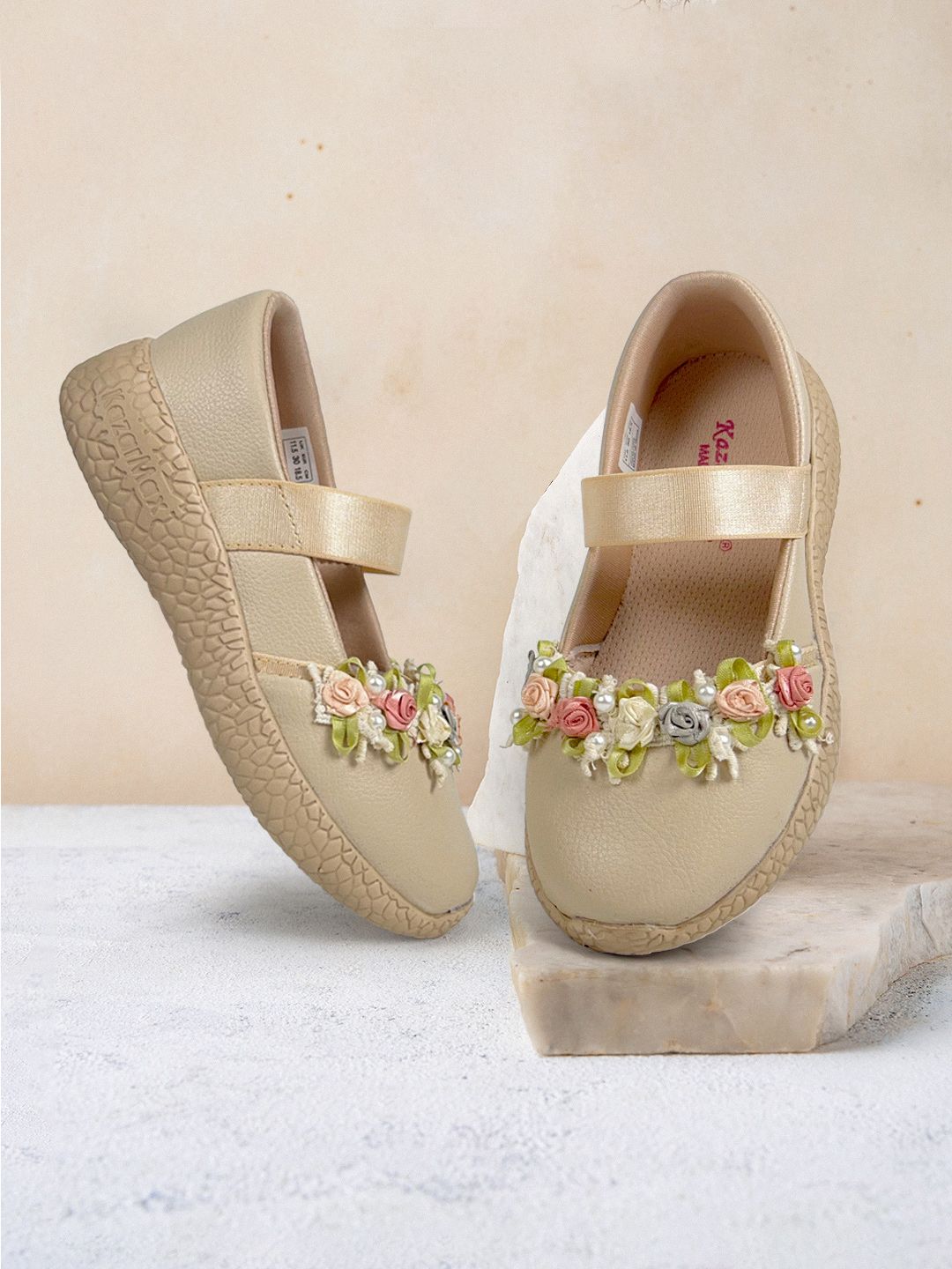 KazarMax Girls Beige PU Floral Embellished Mary Jane Ballerina Flats Myntra sale