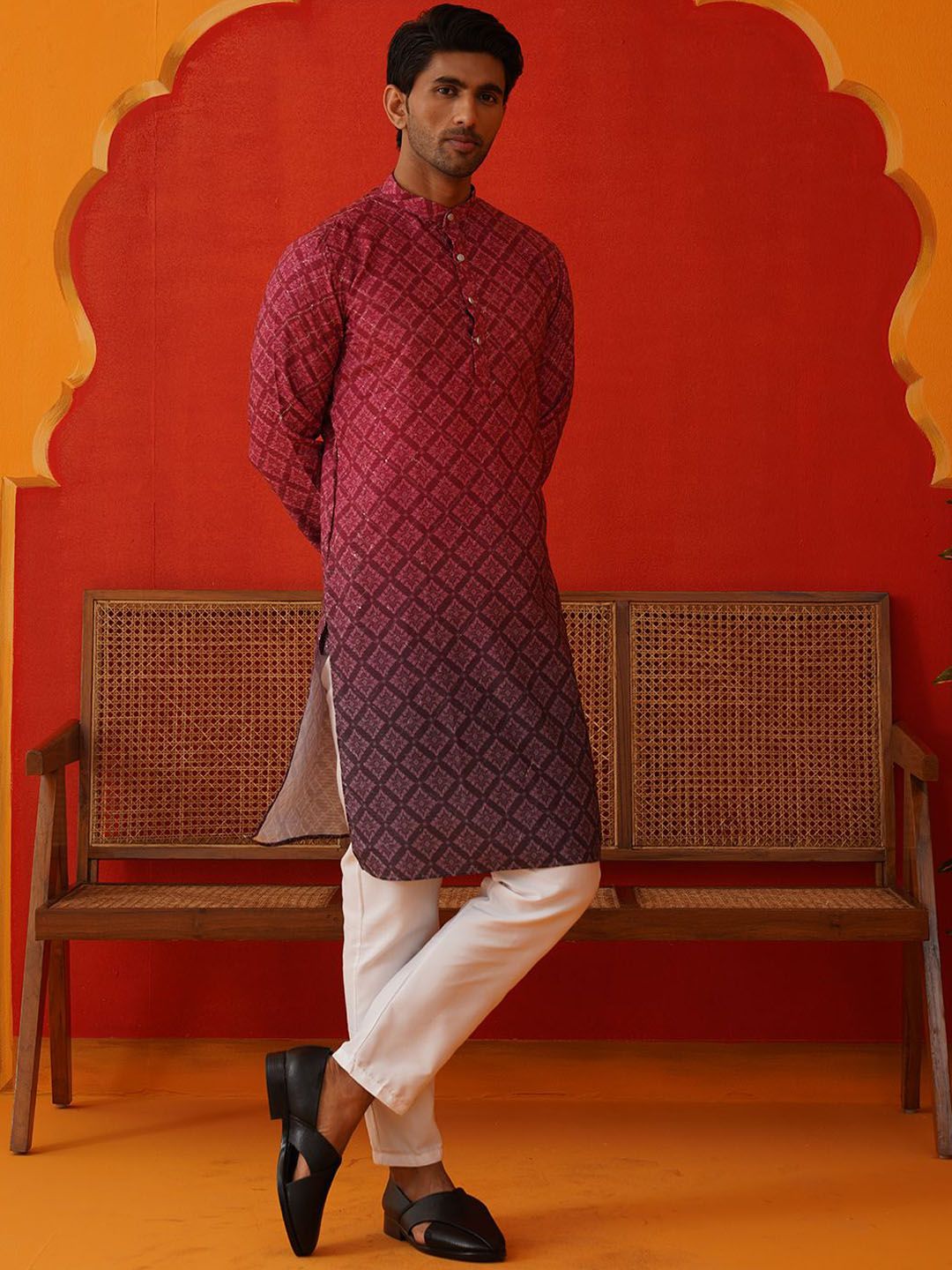 Jompers Men Floral Printed Regular Sequinned Kurta with Pyjamas Myntra sale