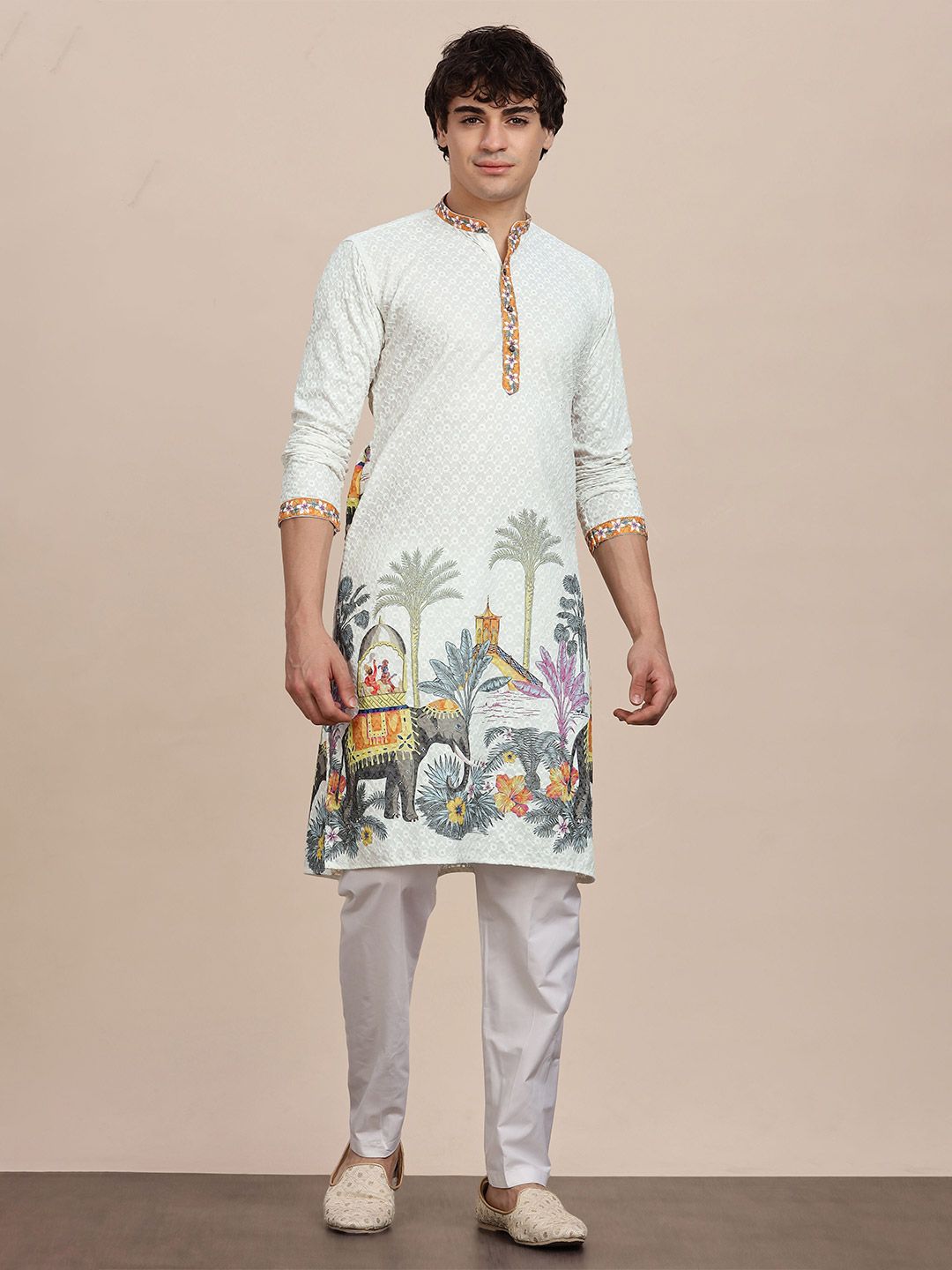 Anouk Men Ethnic Motifs Embroidered Thread Work Mandarin Collar Straight Kurta Myntra sale