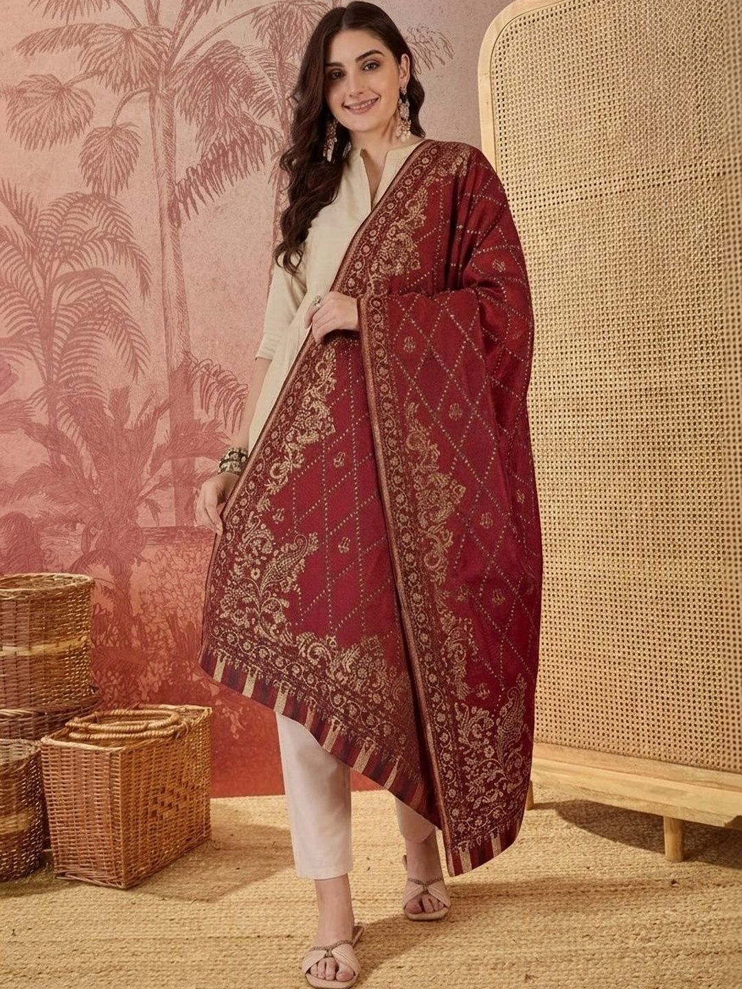 Sangria Sangria Ethnic Motifs Woven Design Dupatta with Zari Myntra sale