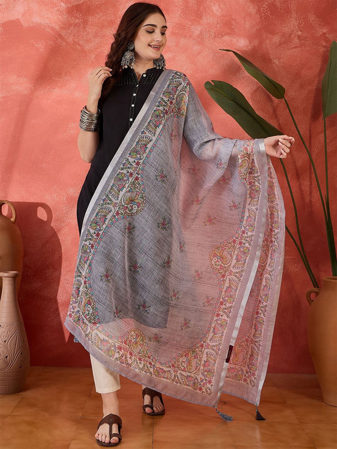 Sangria Sangria Ethnic Motifs Woven Design Linen Dupatta Myntra sale