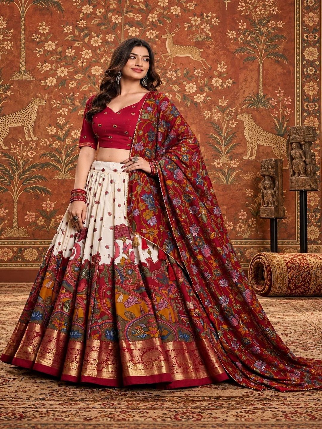 Sangria Sangria Embroidered Kalamkari Semi-Stitched Lehenga & Unstitched Blouse With Dupatta Myntra sale