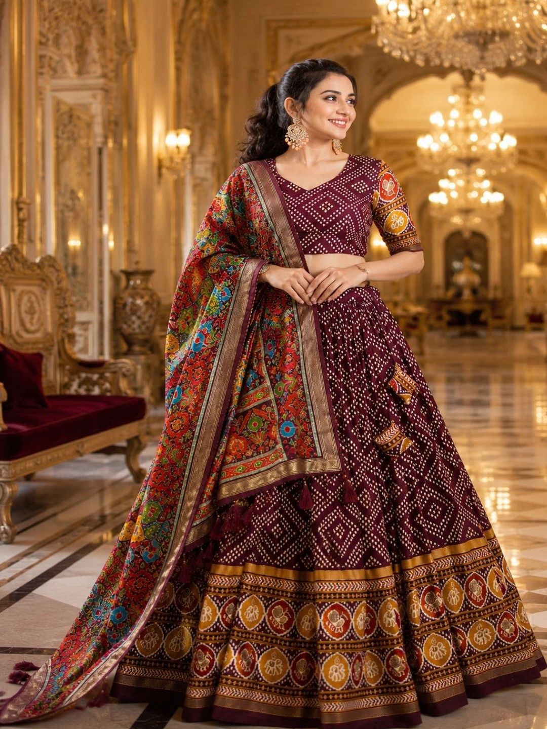 House of Pataudi House of Pataudi Printed Semi-Stitched Lehenga & Unstitched Blouse With Dup Myntra sale