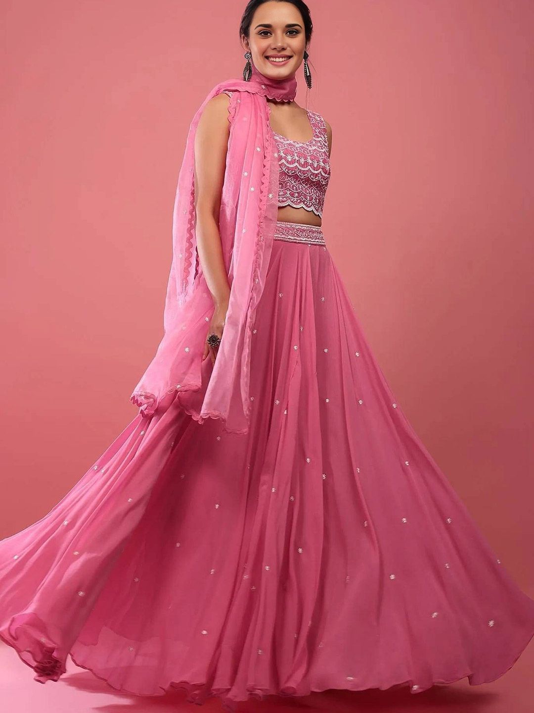 NEEL ART NEEL ART Embroidered Sequinned Semi-Stitched Lehenga & Unstitched Blouse With Dupat Myntra sale