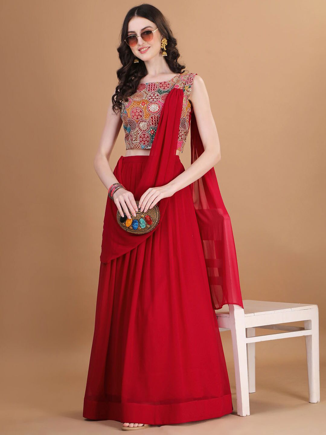 Kinjo Kinjo Embroidered Thread Work Ready to Wear Lehenga & Blouse With Dupatta Myntra sale