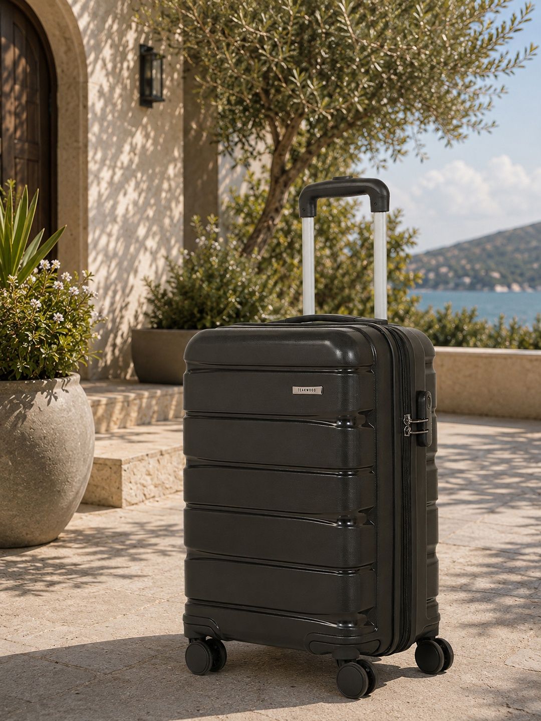 Teakwood Leathers India 360 Degree Rotation Hard-Sided Cabin-Sized Trolley Bag 32L Myntra sale
