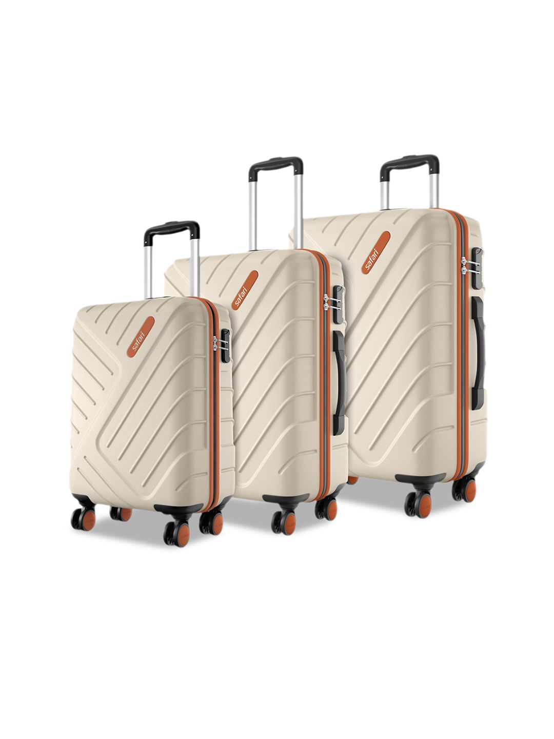 Safari Accent Vanilla Set of 3 Hard 8 Wheel Cabin Medium & Large Trolley Bag Suitcase Myntra sale