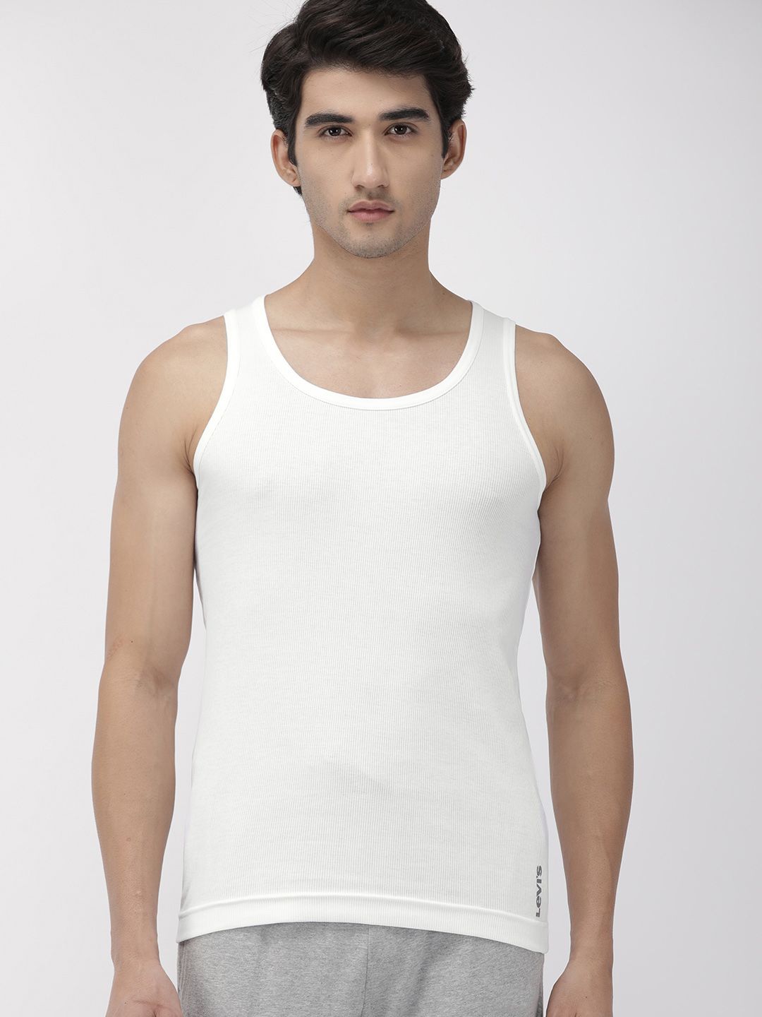 Levis Men Solid Round Neck Sleeveless Pure Cotton Rib Vest Myntra sale