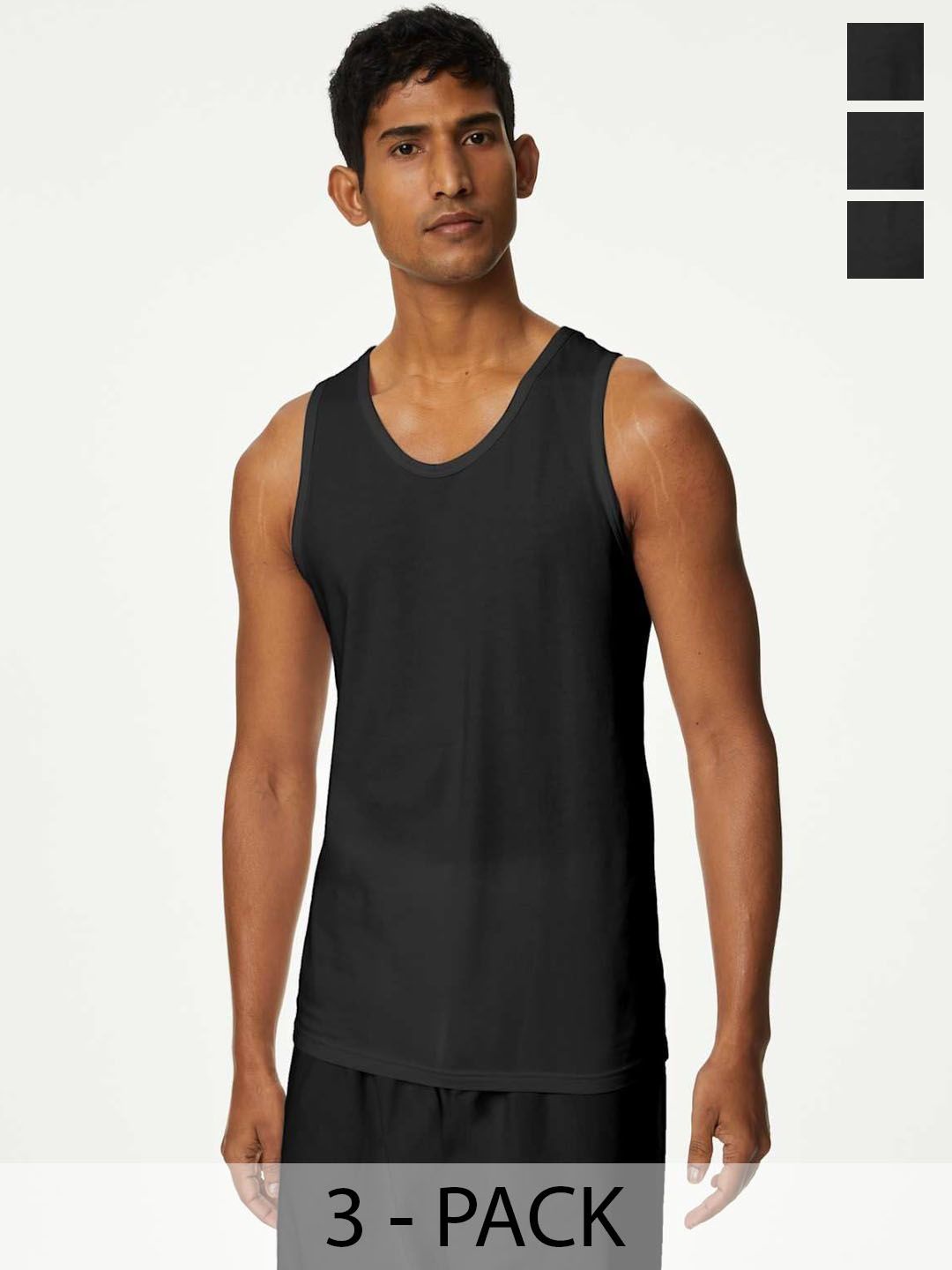 Marks & Spencer 3 Pack Cotton Rich Cool & Fresh Vests Myntra sale