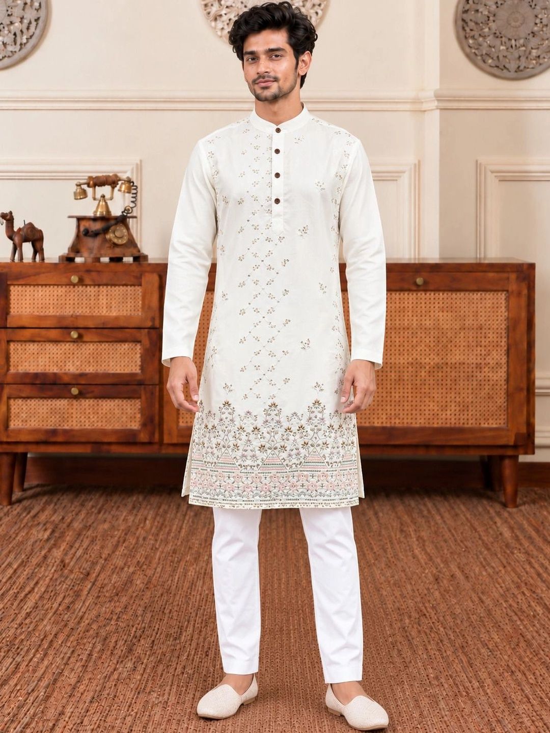 Anouk Men Ethnic Motifs Embroidered Regular Thread Work Kurta with Trousers Myntra sale