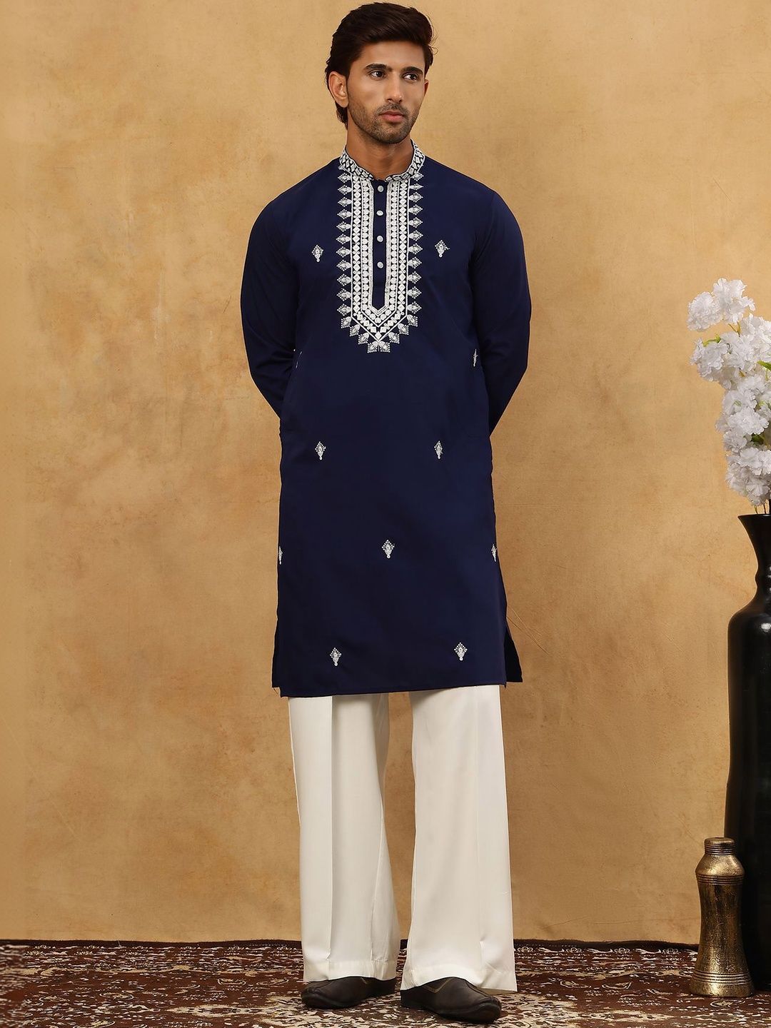 Jompers Floral Embroidered Regular Thread Work Kurta With Korean Pants Myntra sale