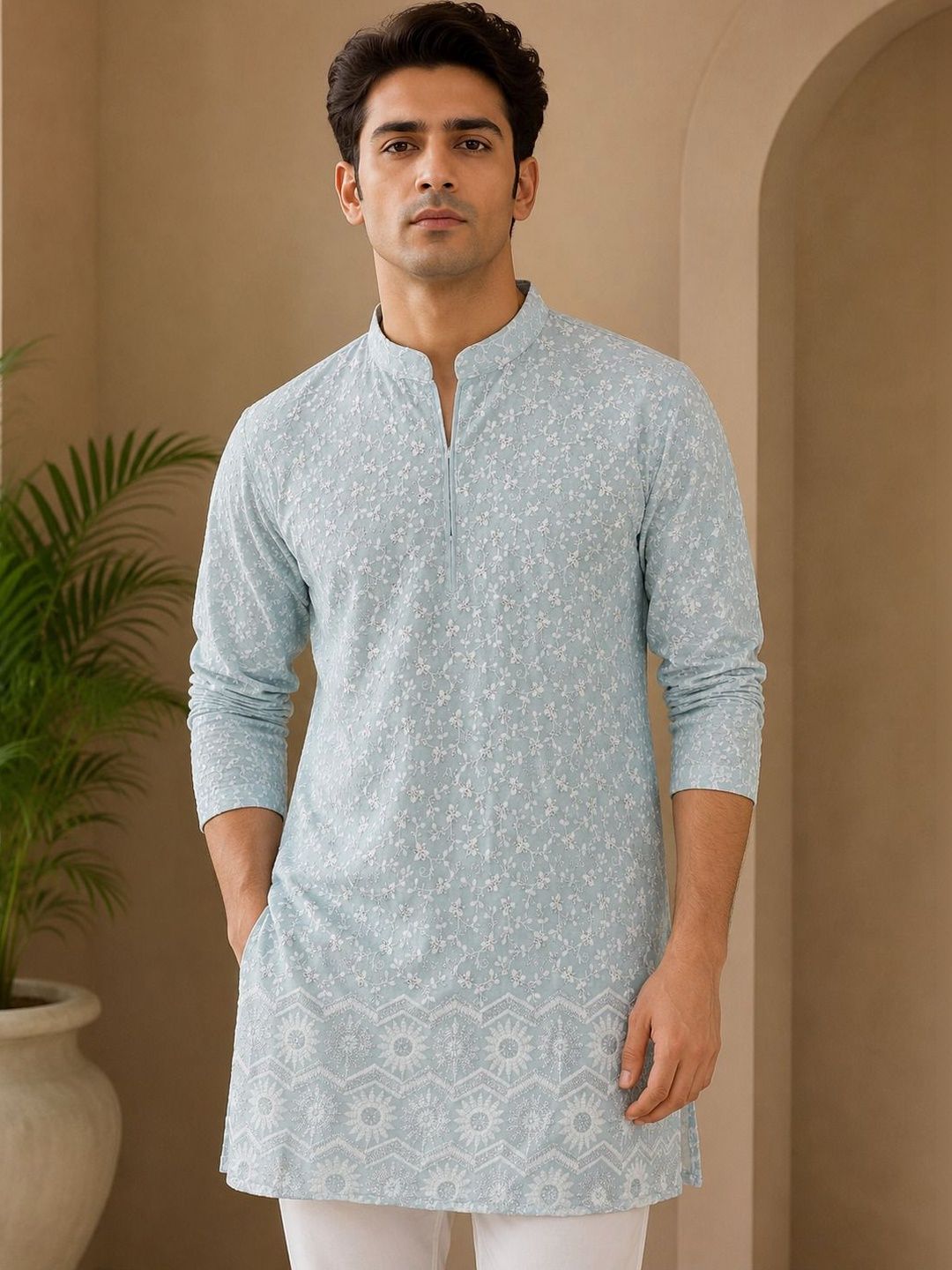 House of Pataudi Men Ethnic Motifs Embroidered Regular Thread Work Kurta with Trousers Myntra sale