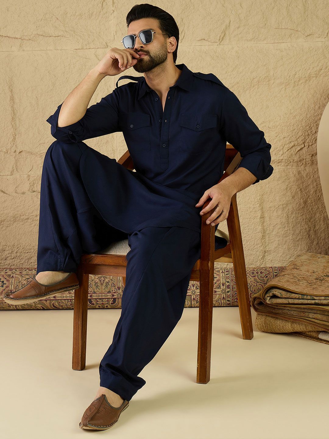 House of Pataudi Shirt Collar Aesthetic Pathani Kurta & Salwar Myntra sale