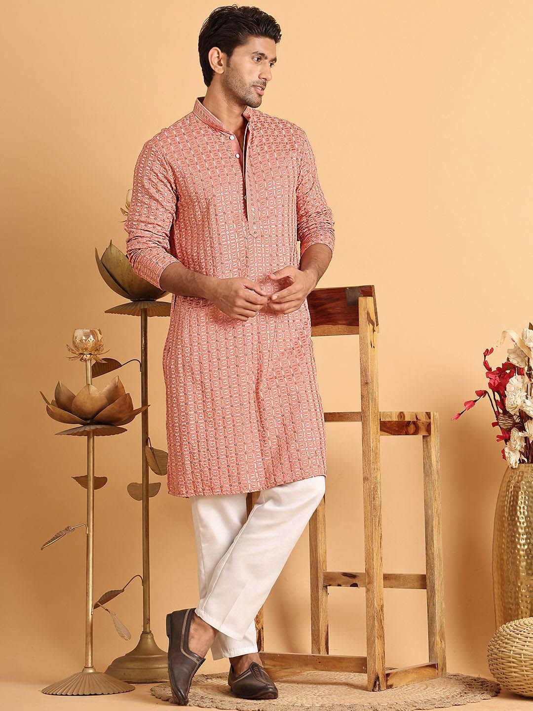 Anouk Men Embroidered Regular Chikankari Kurta with Pyjamas Myntra sale