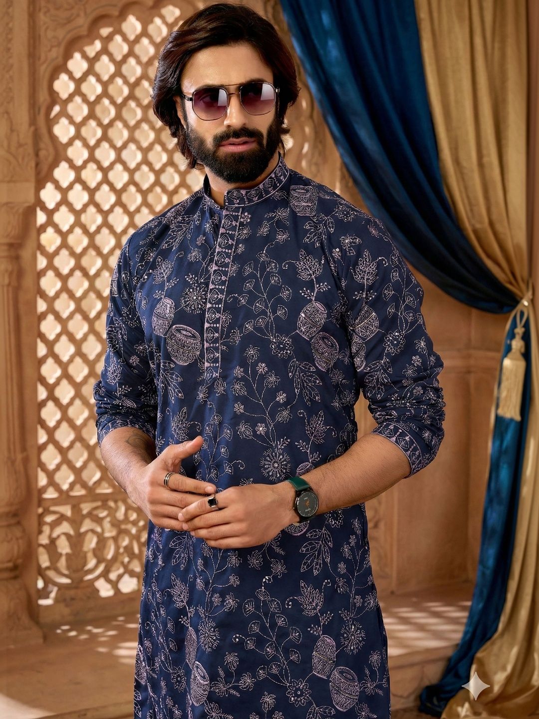 RANGRAAG Men Ethnic Motifs Embroidered Regular Thread Work Kurta with Trousers Myntra sale