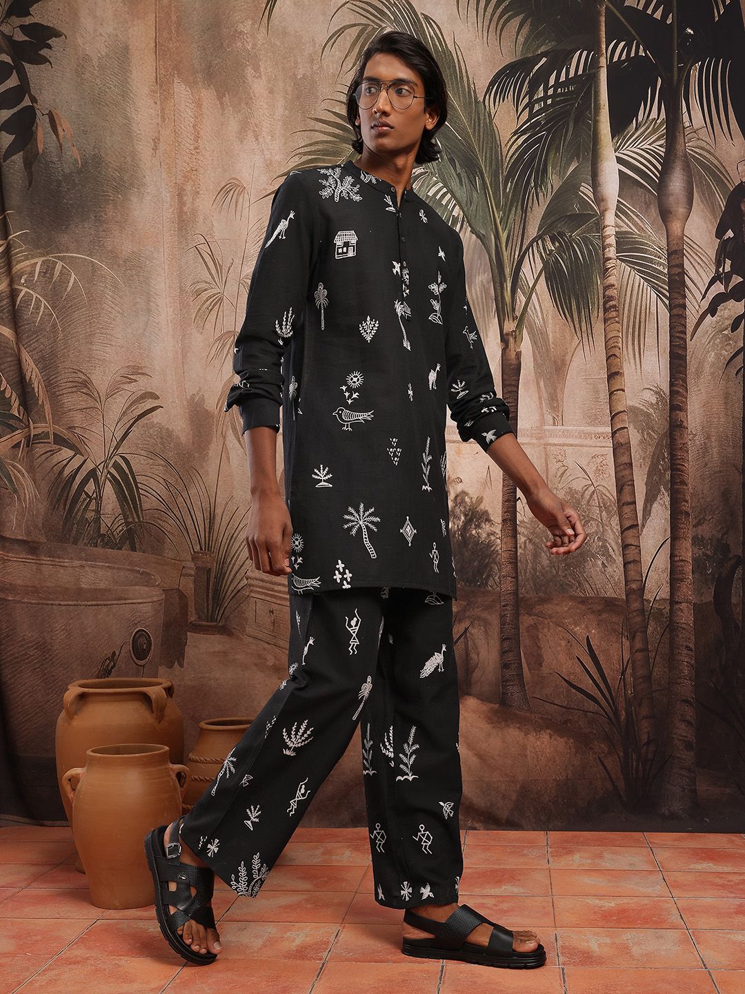 Sangria Men Floral Printed Regular Pure Cotton Kurta with Trousers Myntra sale