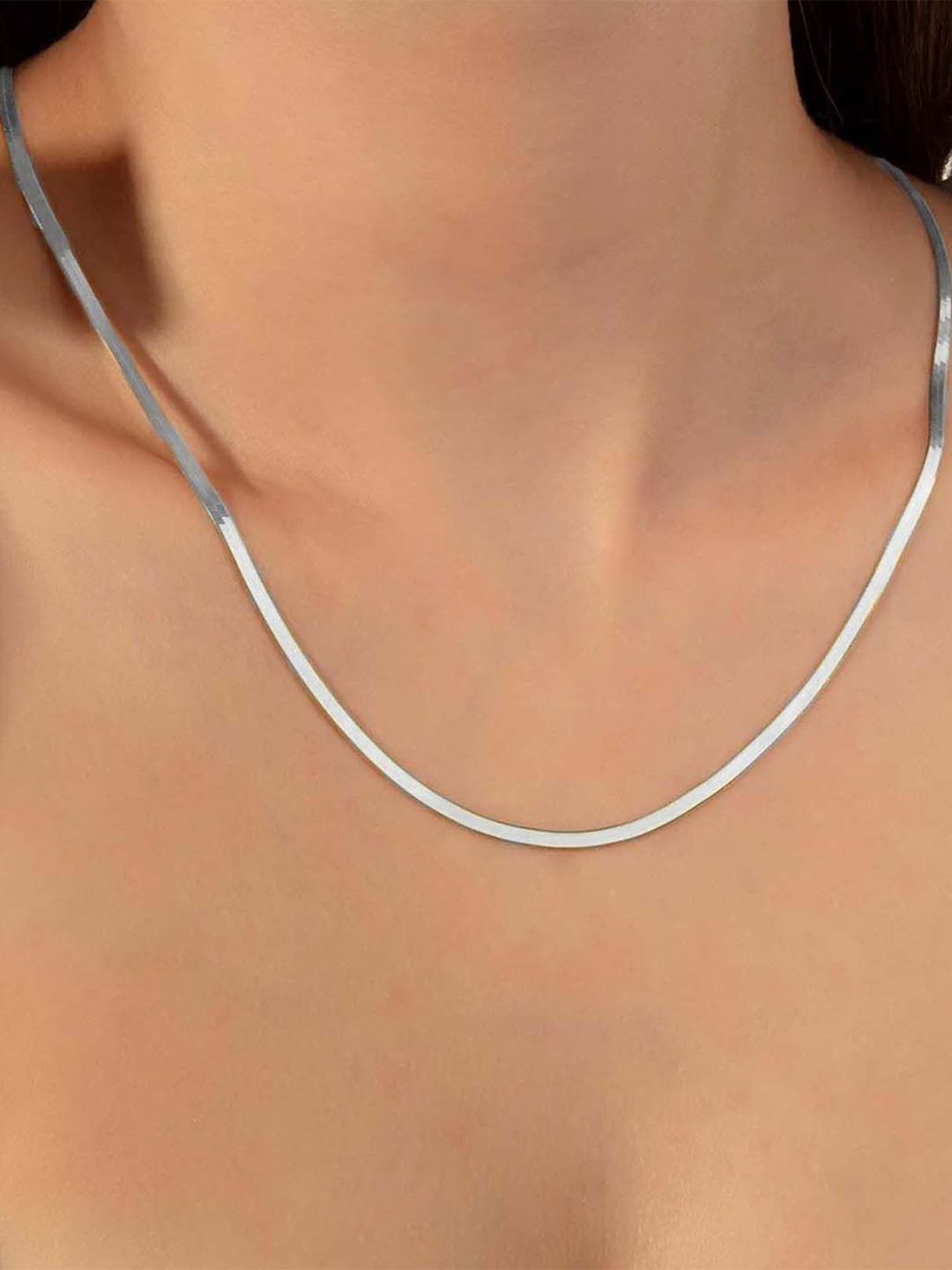 VAMA Women Simple Stainless Steel Silver Flat Snake Herringbone Neck Necklace Chains Myntra sale