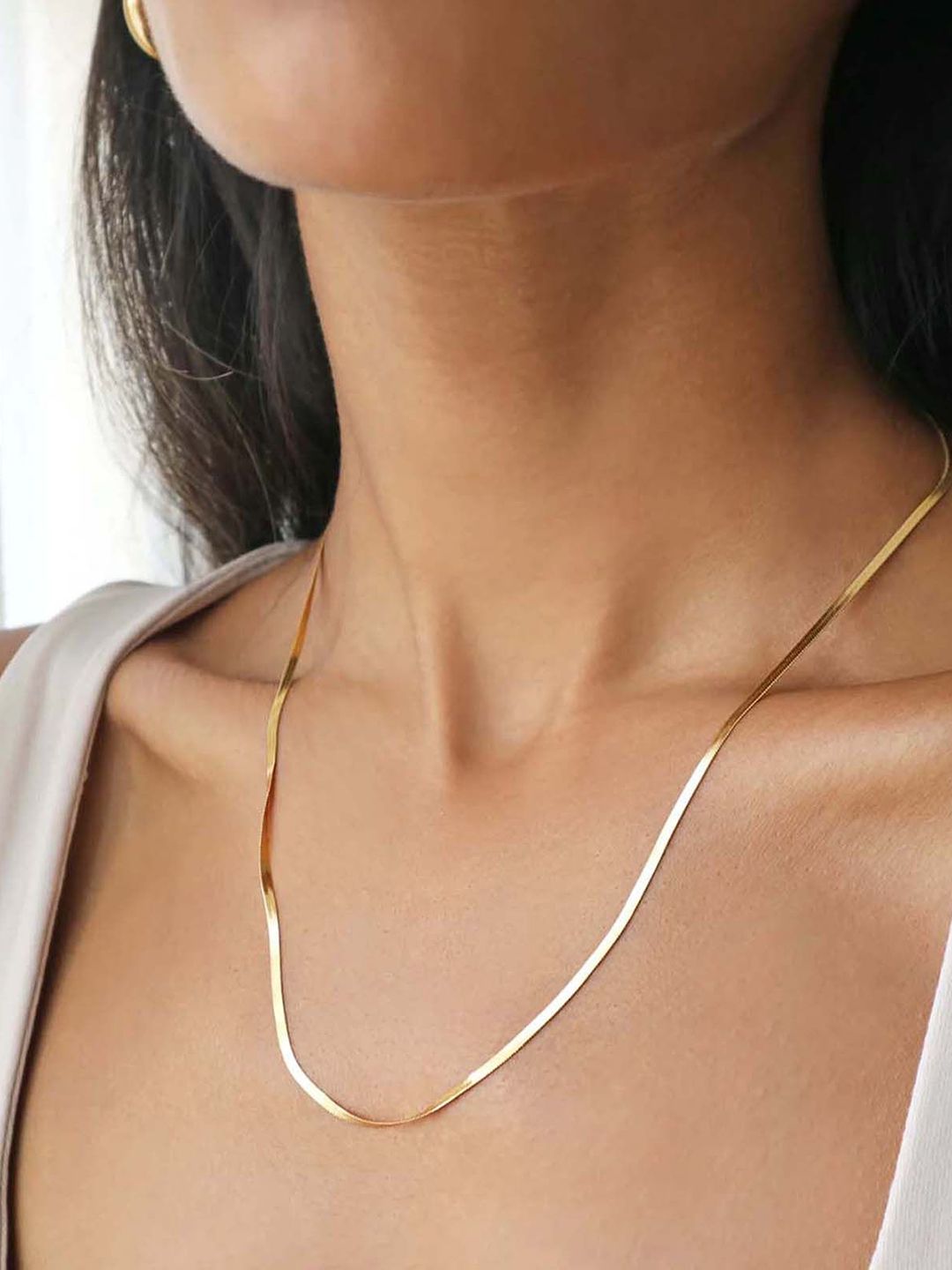 VAMA Women Classic Stainless Steel Gold Flat Snake Herringbone Necklace Chains Myntra sale