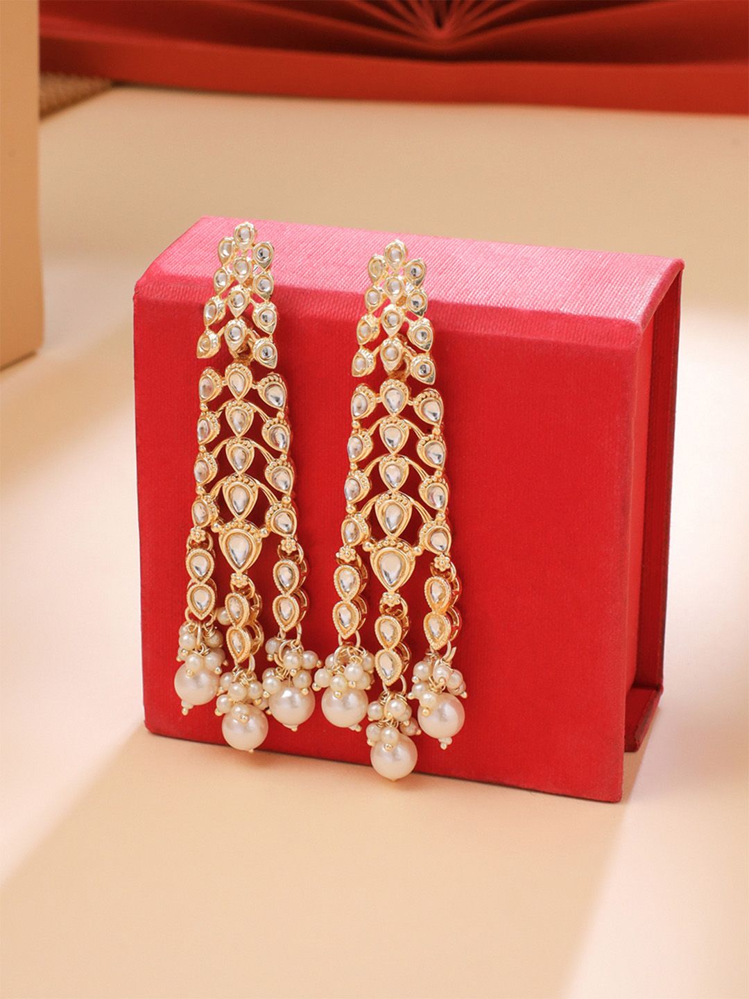 Yellow Chimes Gold Plated Kundan Stone Studded & Pearls Beaded Drop Ethnic Earrings Myntra sale
