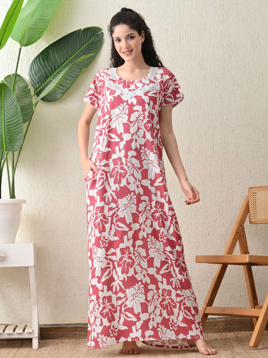 Ichaa Floral Printed Maxi Nightdress Myntra sale