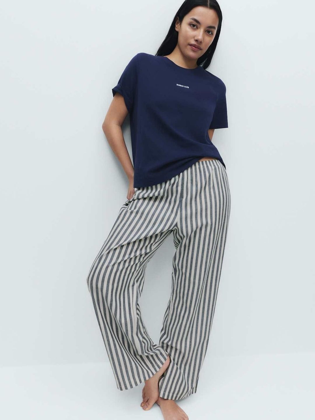 Marks & Spencer Pure Cotton Pyjama Set With Woven Bottoms Myntra sale