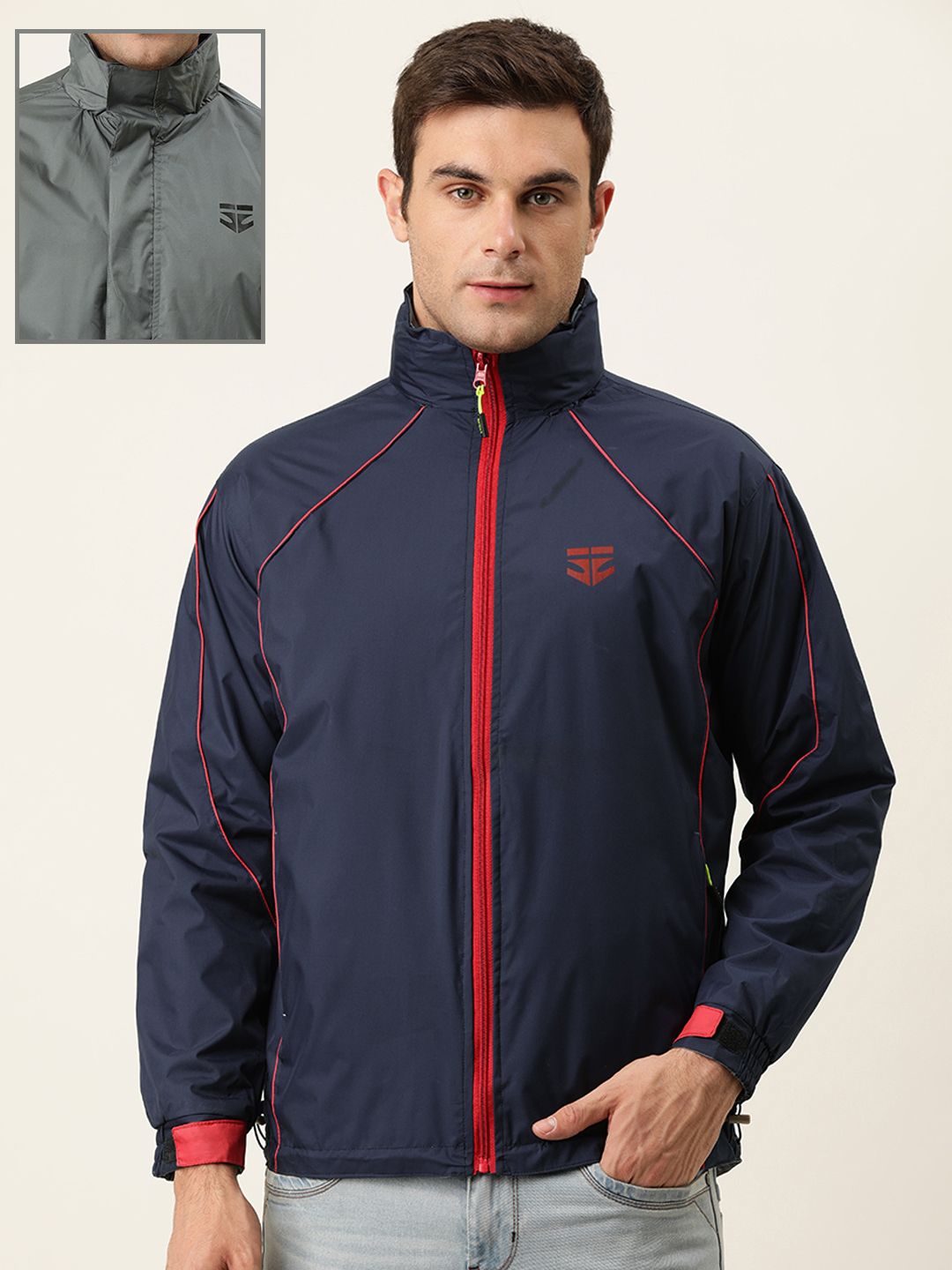 Sports52 wear Sports52 wear Men Dark Blue And Grey Solid Reversible Rain Jacket Myntra sale