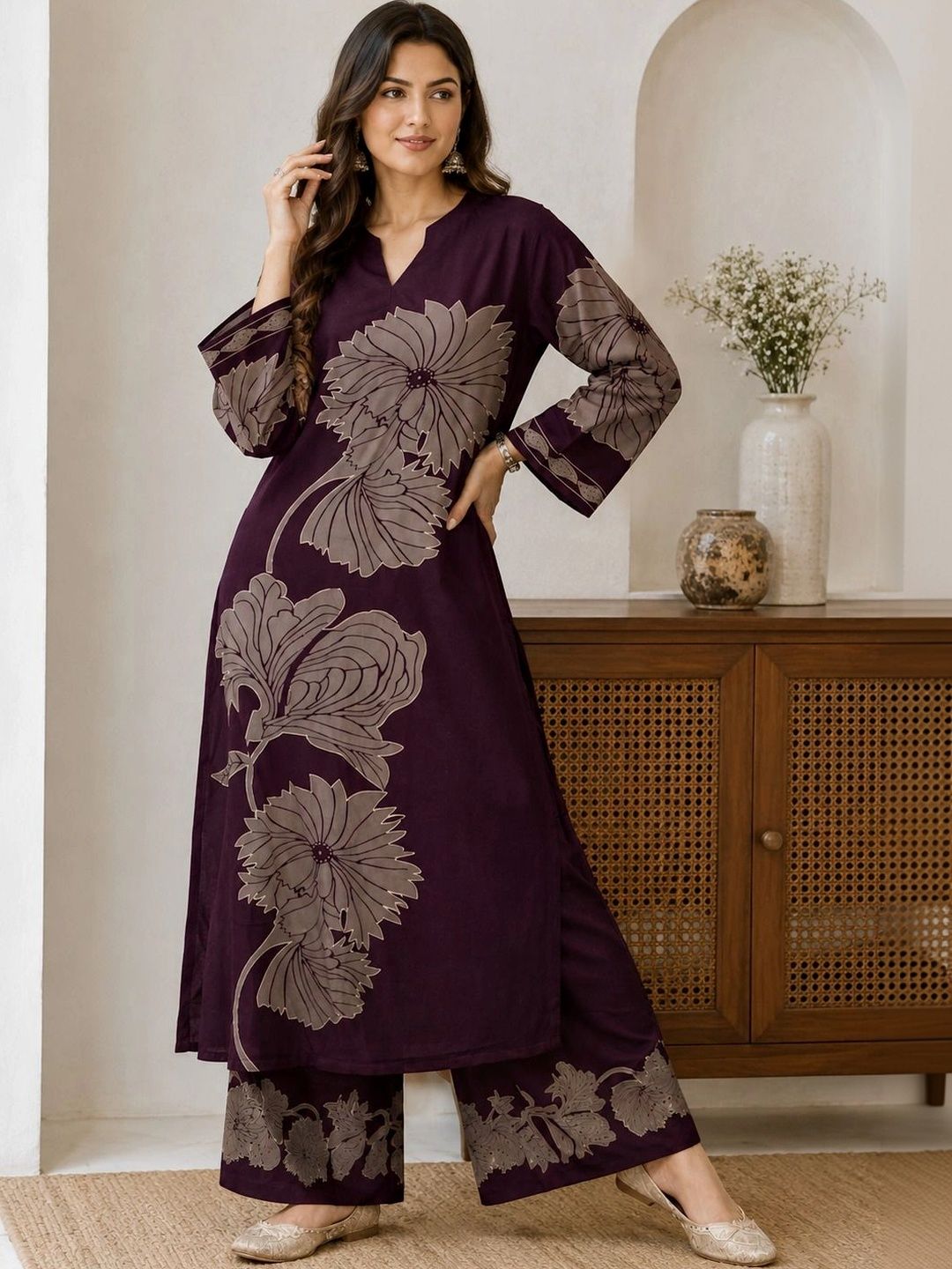 Tabeedah Women Floral Printed Regular Kurti with Palazzos Myntra sale