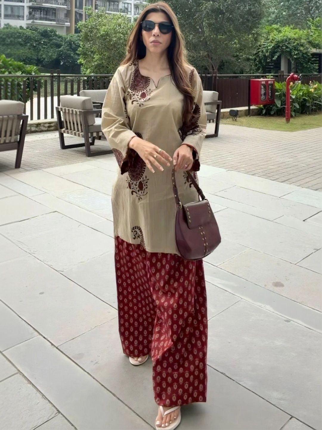 SAANVRA Women Ethnic Motifs Printed Regular Pure Cotton Kurta with Palazzos Myntra sale