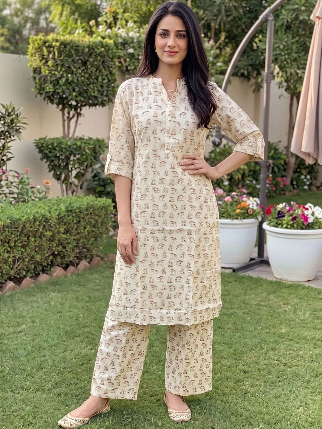 Mona Prints Women Ethnic Motifs Printed Regular Pure Cotton Kurta with Palazzos Myntra sale