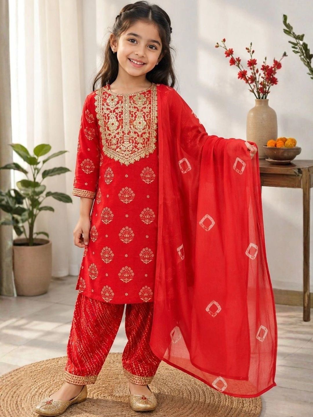 Vetrokart Girls Motifs Printed Regular Thread Work Kurta with Patiala & With Dupatta Myntra sale
